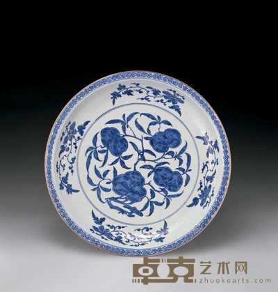 清乾隆 青花九桃盘 直径34cm
